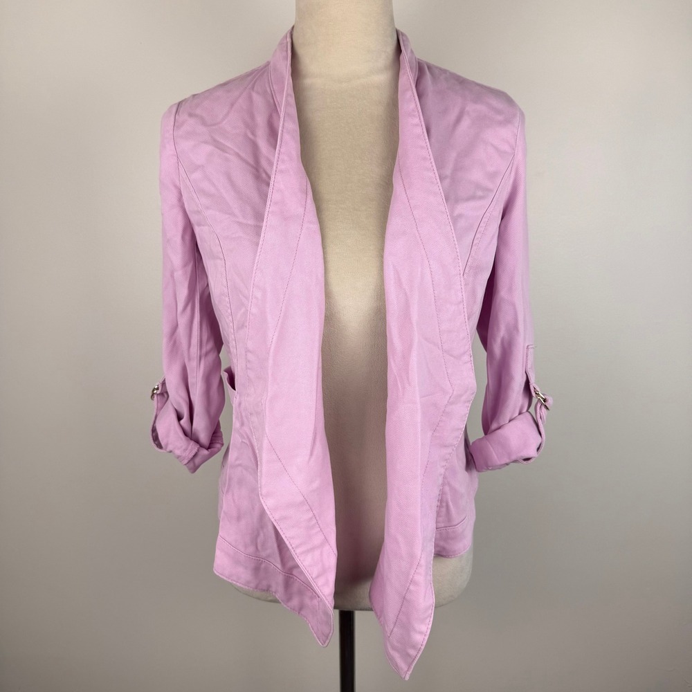 White House Black Market Pink Lyocell Drape Front Roll Tab Jacket Petite XSP